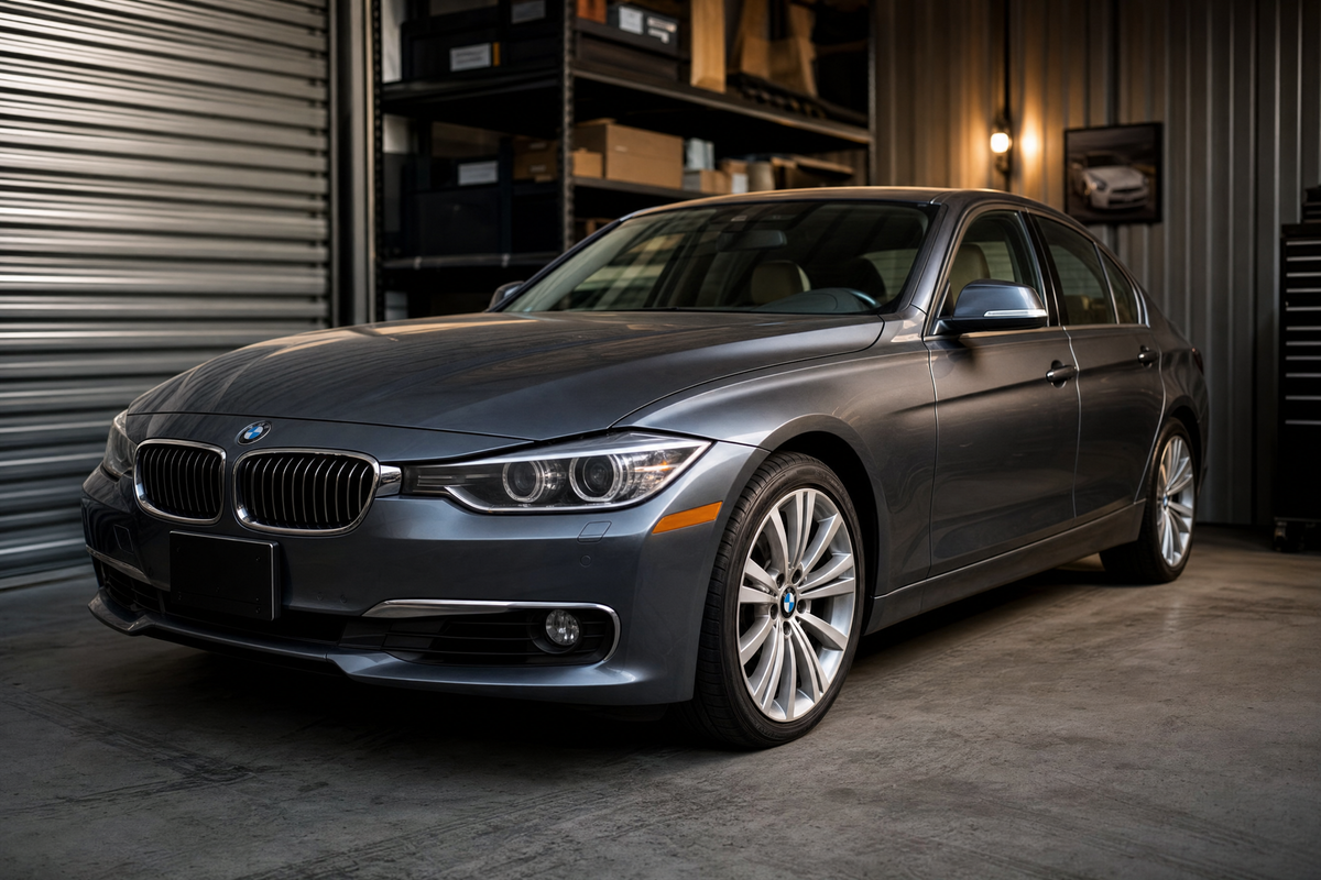 a clean car parked inside a secure storage garage
