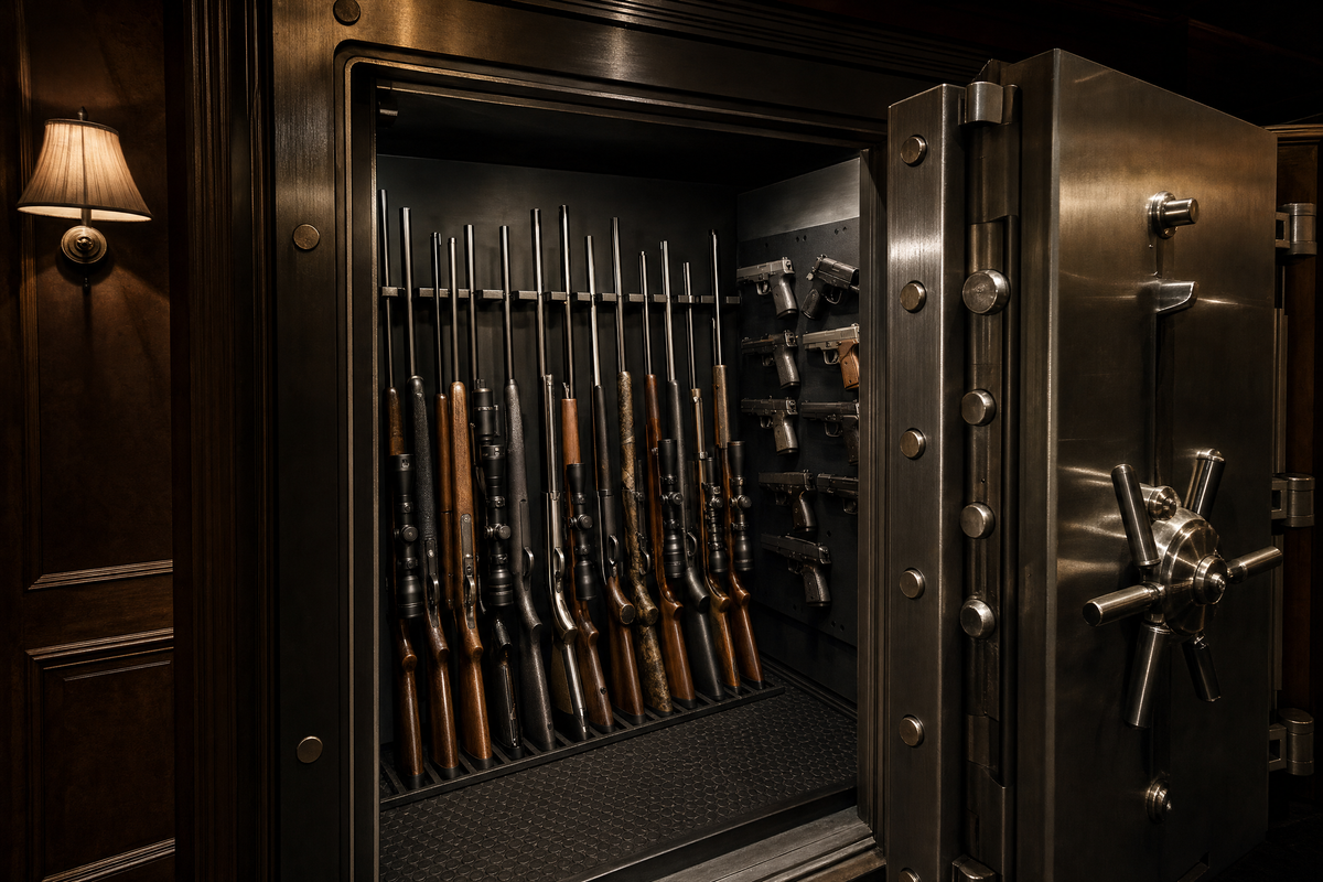 a secure gun vault inside a pawn shop
